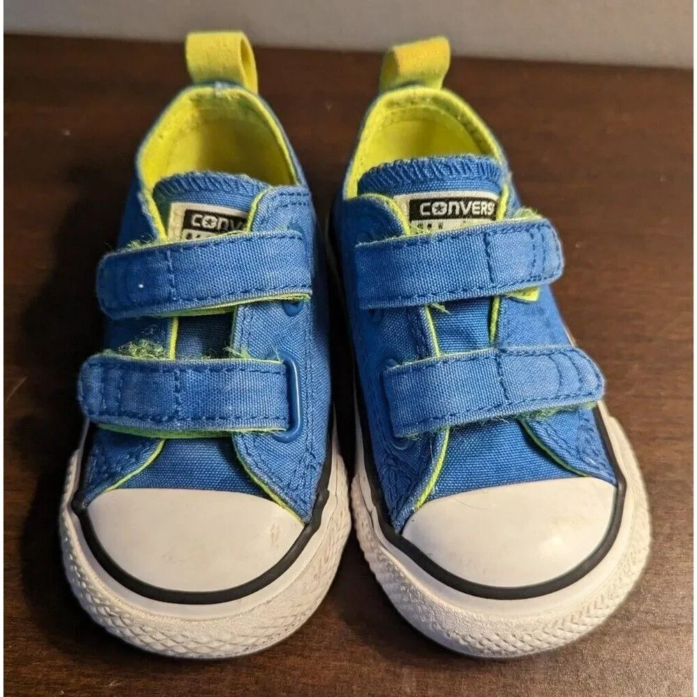 CONVERSE KIDS SIZE 4 CHUCK TAYLOR ALL STARS BLUE YELLOW SNEAKER HOOK AND LOOP